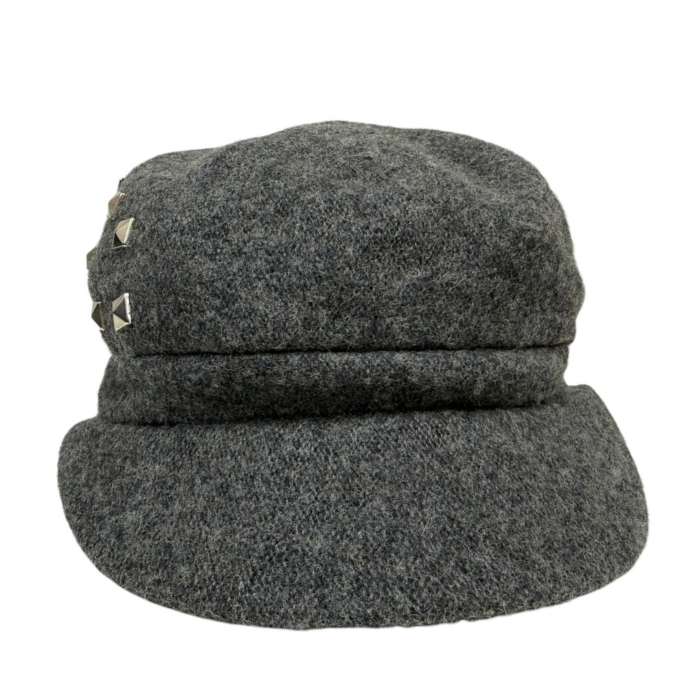Attention Wool Blend Cadet Cap Studded Detailing Elastic Inner Trim Gray OSFM